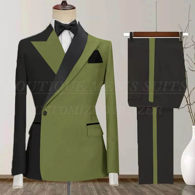 One Button Men's Suit Peak Lapel 2-Piece Blazer and Pants Set