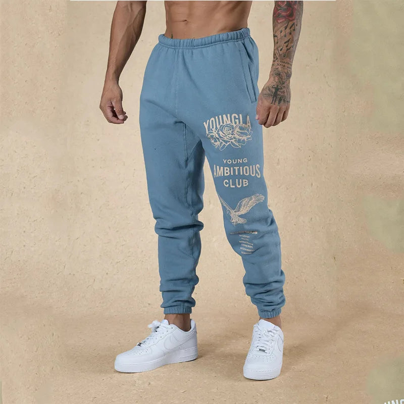 Men's Eagle Print Sweatpants, American Style Athleisure Gym & Running Trousers