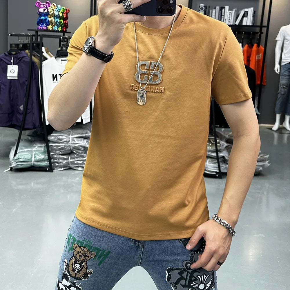Minimalist 3D Letter T-Shirt Slim Fit Summer Tee