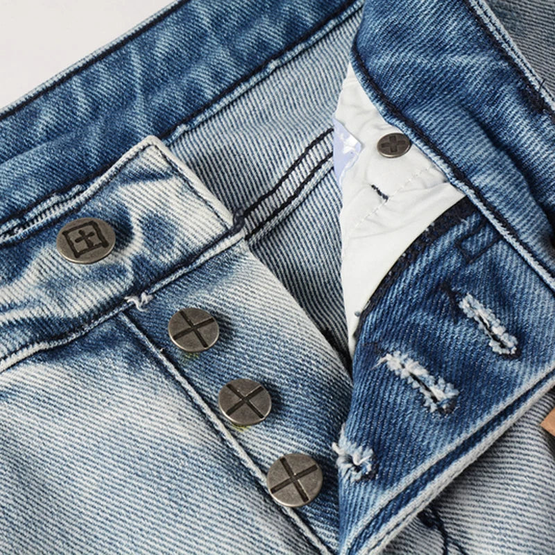 Retro Washed Light Jeans | Slim Fit Ripped Denim for Men & Women