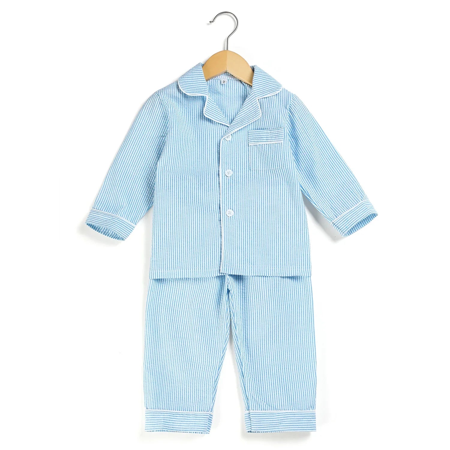 Summer Kids Pajama Set, Cotton Seersucker Matching Sleepwear for Boys & Girls