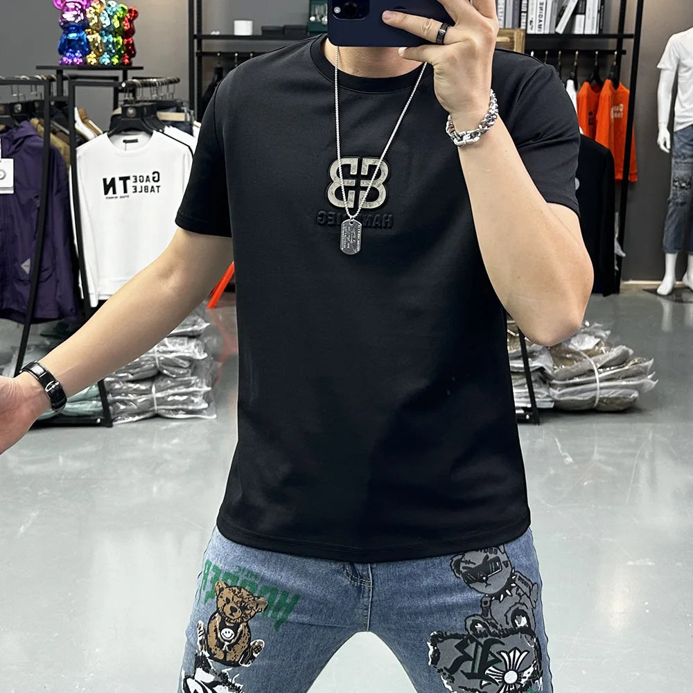 Minimalist 3D Letter T-Shirt Slim Fit Summer Tee