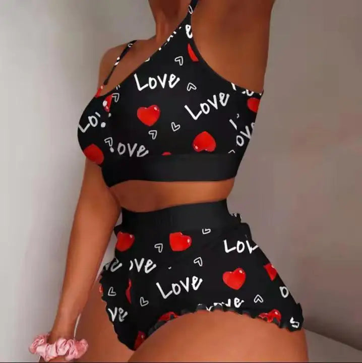 2-Piece Women’s Pajama Set, Print Camisole & Shorts, Sexy Lingerie Loungewear