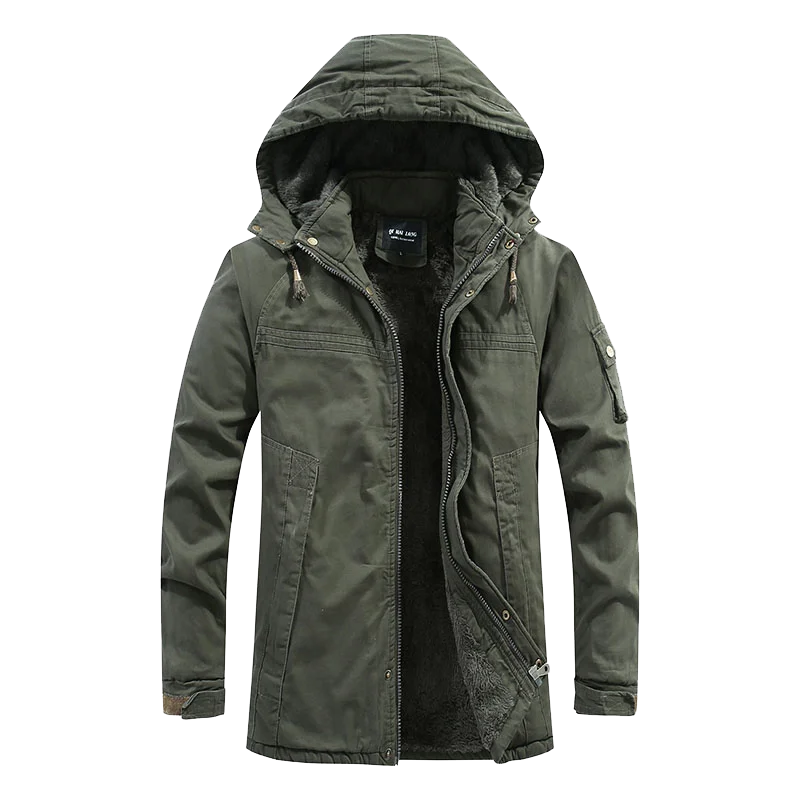 Men’s Winter Hooded Parka, Waterproof, Fleece Cotton Jacket, Casual Fashion Outwear