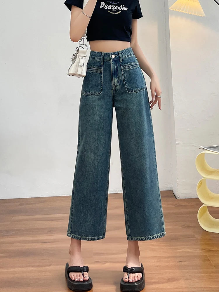 No Stretch Women’s Straight Leg Jeans, High Waist Y2K Denim Cargo Pants