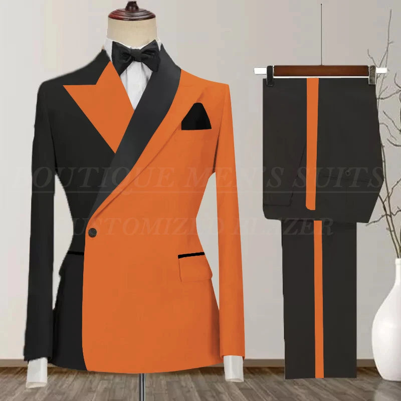 One Button Men's Suit Peak Lapel 2-Piece Blazer and Pants Set