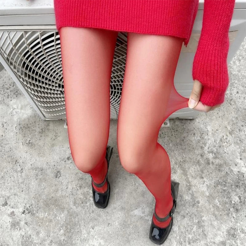 Women’s Fashion Red Pantyhose, Thin Velvet, Translucent Elastic Tights