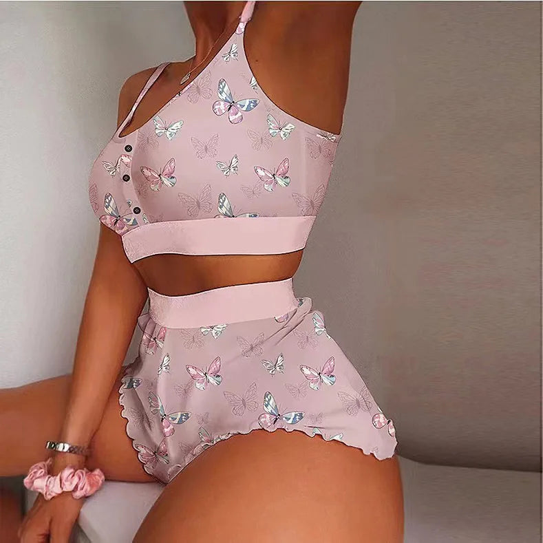 2-Piece Women’s Pajama Set, Print Camisole & Shorts, Sexy Lingerie Loungewear