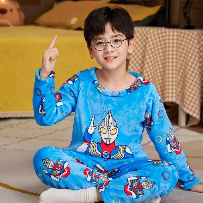 Winter Kids Pajama Set, Princess Coral Fleece Flannel Sleepwear