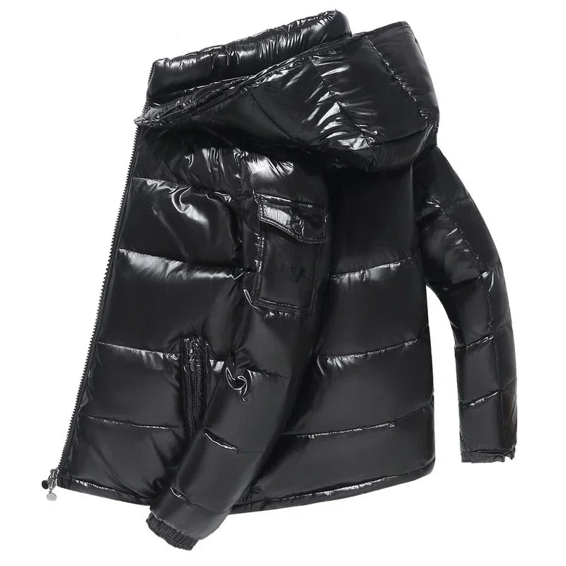 Glossy Down Hooded Jackets Women Men Winter Short Cold-Proof