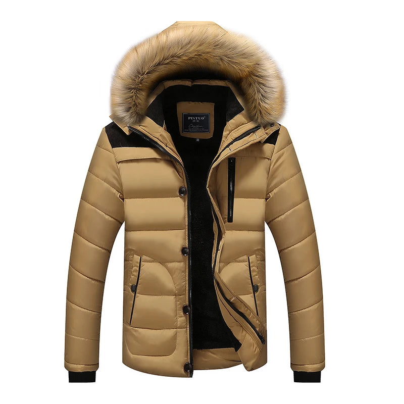 Men’s Hooded Long Down Winter Coat, Thick Warm Parka, Windproof Wool Liner