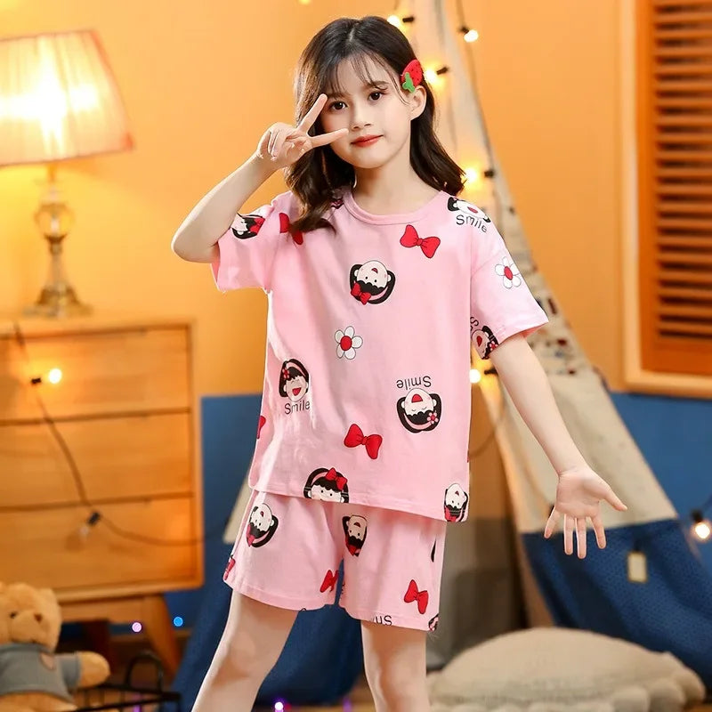 2-10 Years Kids PJs, Cotton Summer Pajama Set for Boys & Girls, Short Sleeves Sleepwear