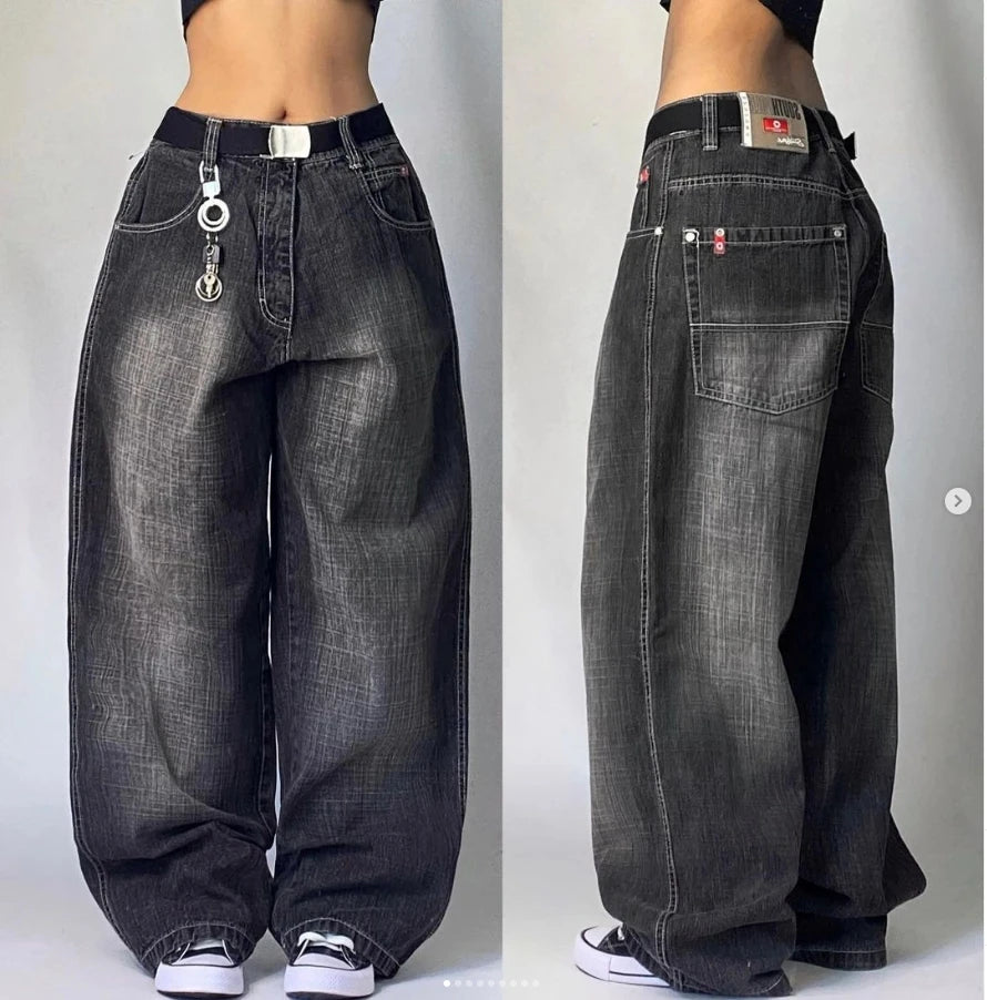 Y2K Loose Straight Jeans, Vintage Oversized Wide-Leg Unisex Pants