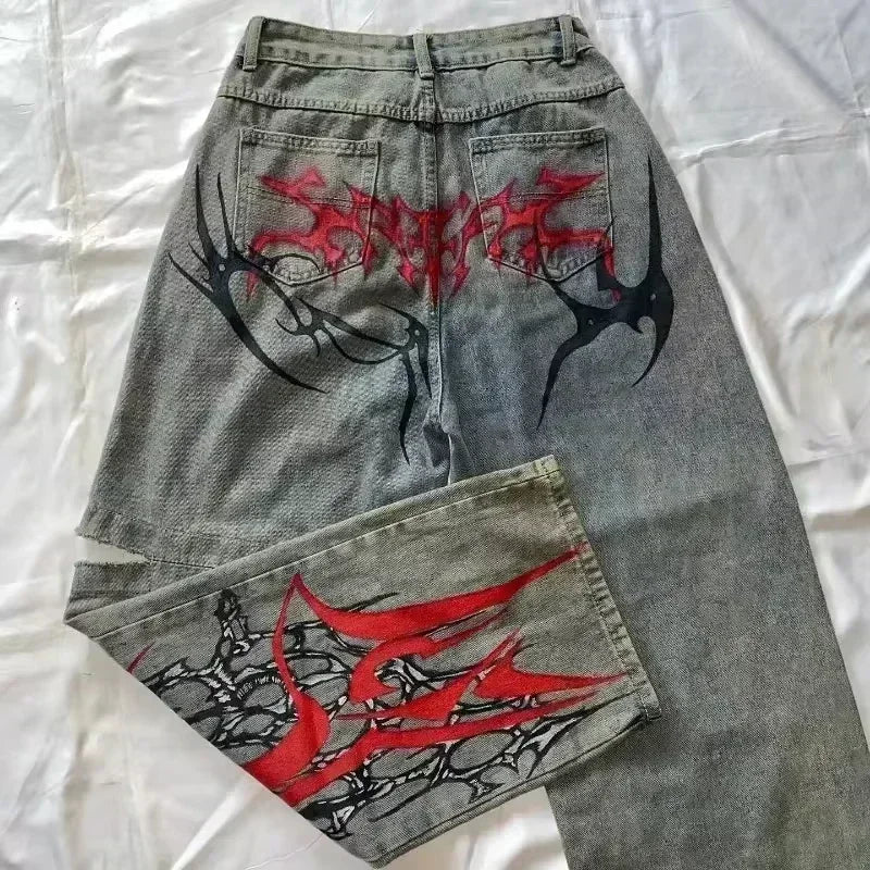 Y2K Loose Straight Jeans, Vintage Oversized Wide-Leg Unisex Pants
