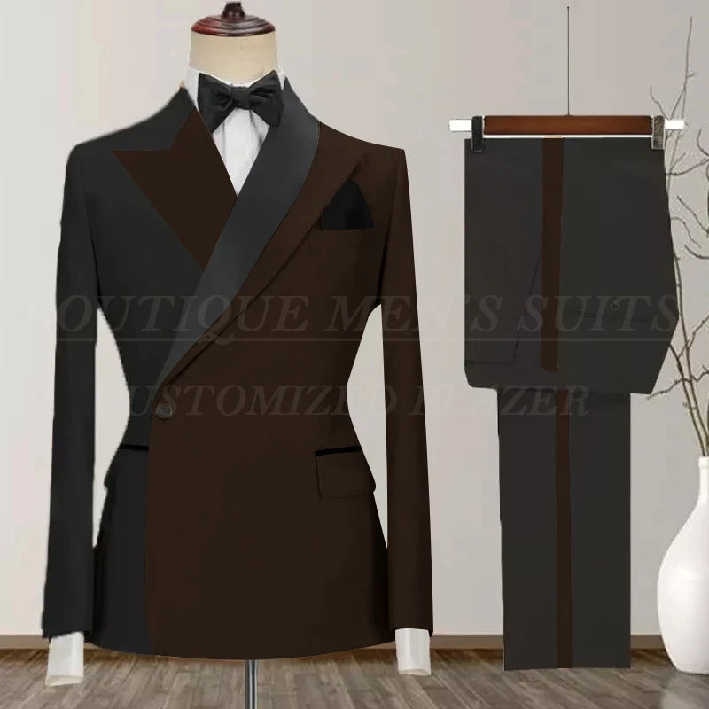 One Button Men's Suit Peak Lapel 2-Piece Blazer and Pants Set