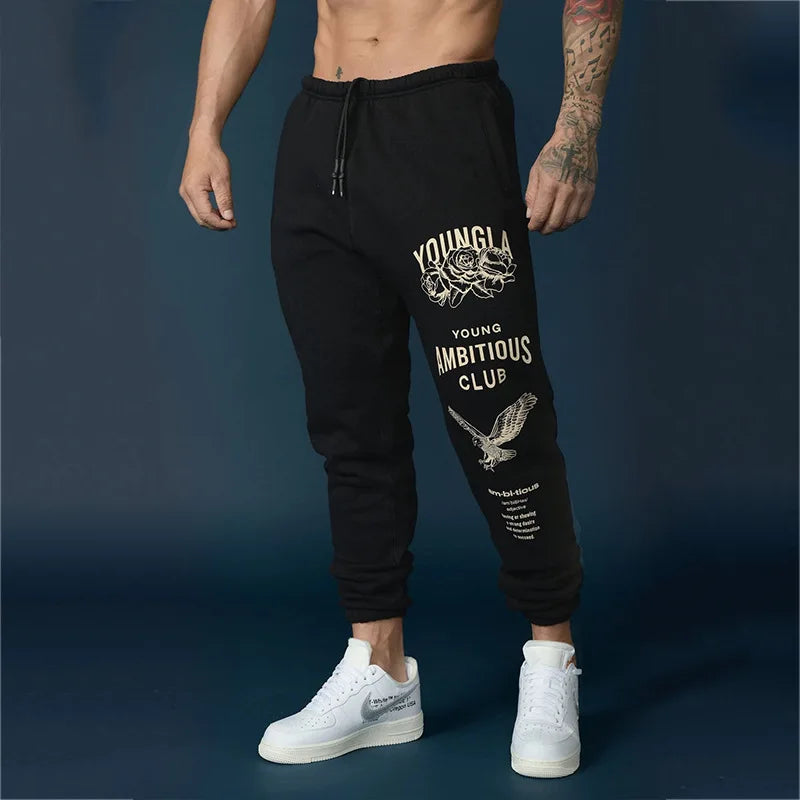 Men's Eagle Print Sweatpants, American Style Athleisure Gym & Running Trousers