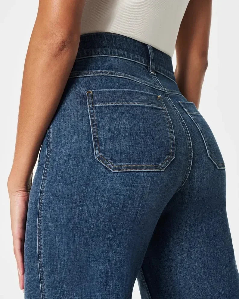 Tummy Control Cropped Wide-Leg Jeans, Flare Streetwear Jeans for Women