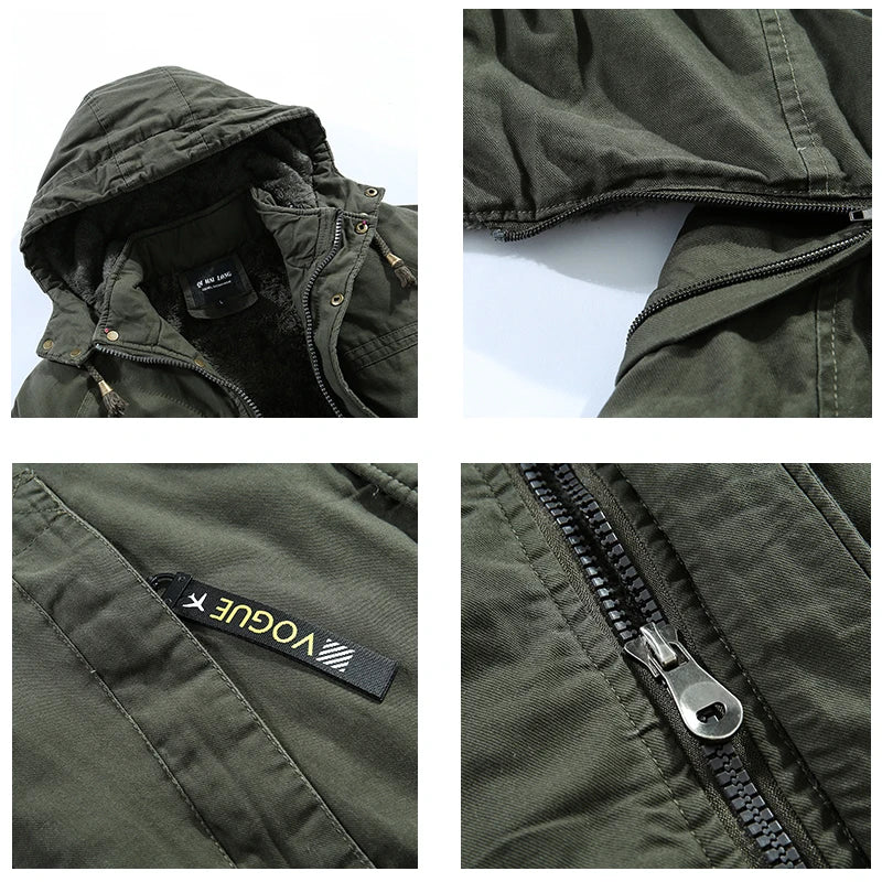 Men’s Winter Hooded Parka, Waterproof, Fleece Cotton Jacket, Casual Fashion Outwear