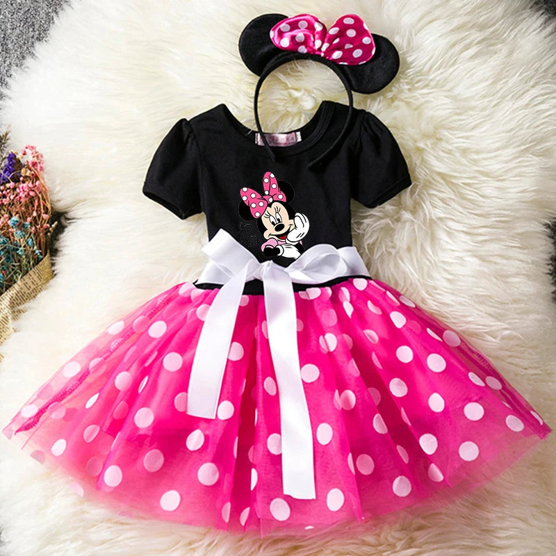 Mickey Minnie Mouse Kids Dress, Polka Dot Princess Party Costume for Girls (1-6Y)