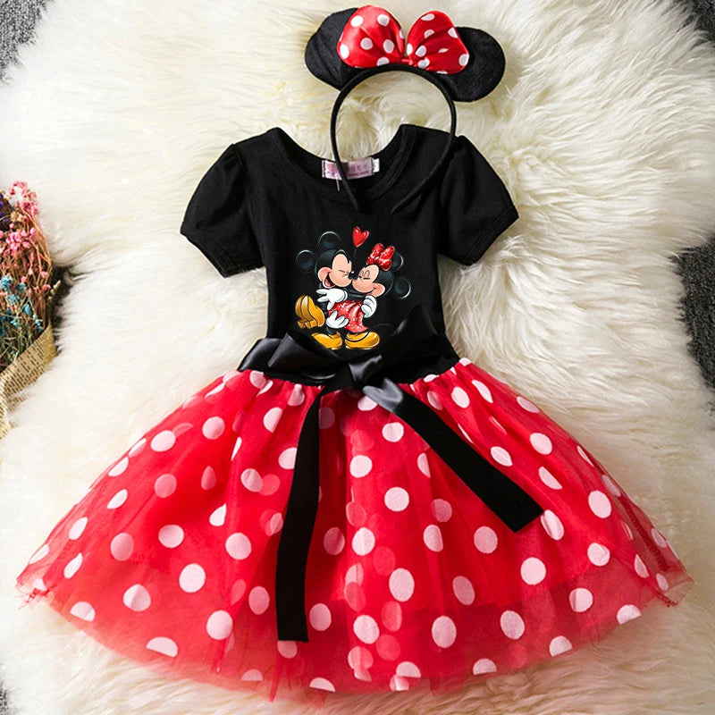Mickey Minnie Mouse Kids Dress, Polka Dot Princess Party Costume for Girls (1-6Y)