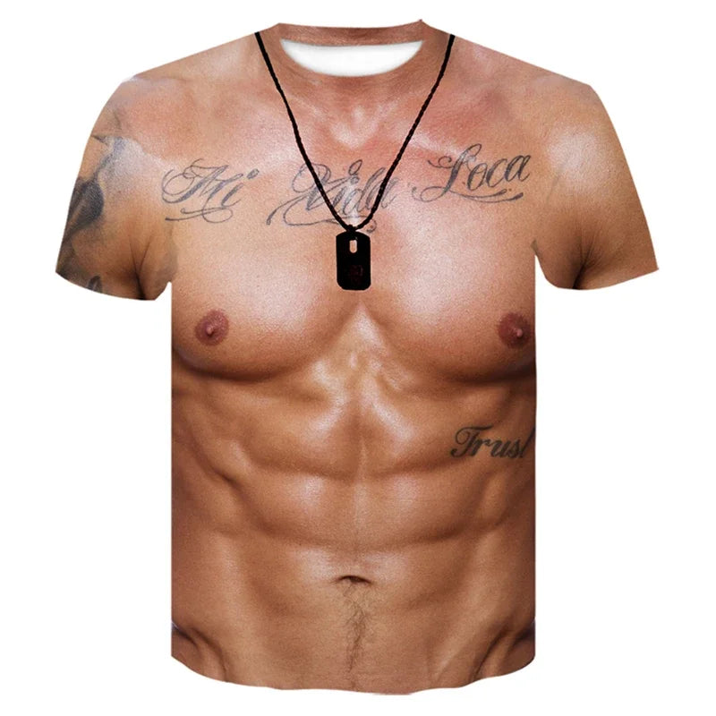 Muscle Simulation 3D Print T-Shirt | Summer Fashion Tee