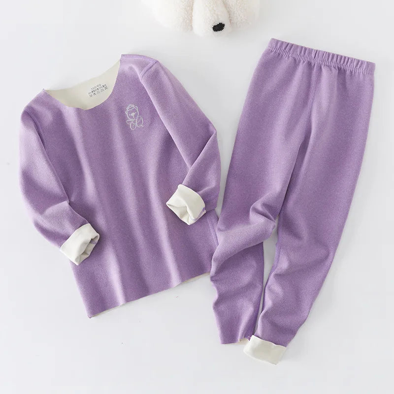 Children's Thermal Underwear Set, Fleece Cotton Long Johns for Boys & Girls