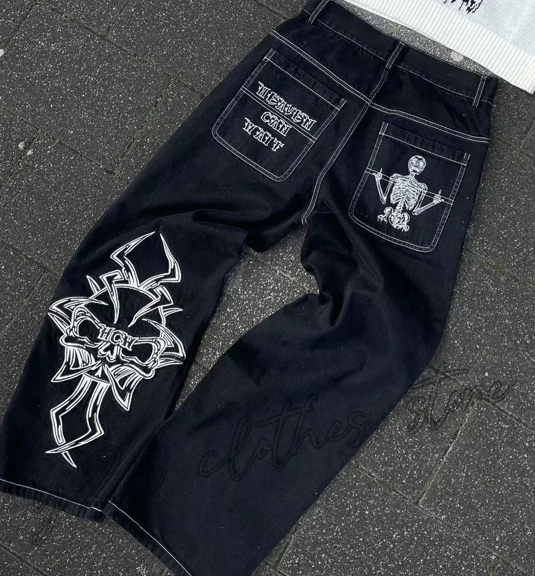 Y2K Loose Straight Jeans, Vintage Oversized Wide-Leg Unisex Pants