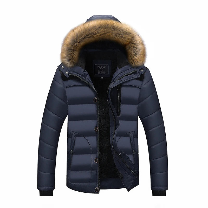 Men’s Hooded Long Down Winter Coat, Thick Warm Parka, Windproof Wool Liner