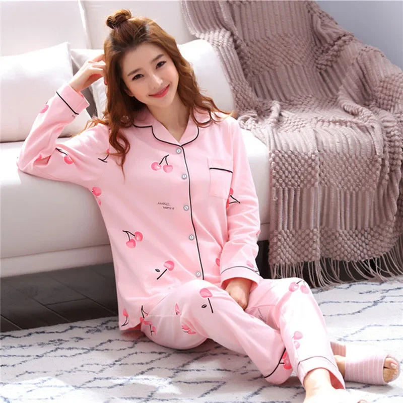 Women’s V-Neck Pajama Set – Button Down Top & Trousers Sleepwear