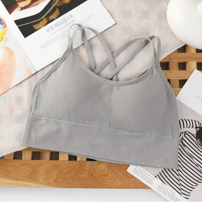 Women’s Cross Strap Tank Top, Breathable Sports Bra, Solid Color Yoga Bra
