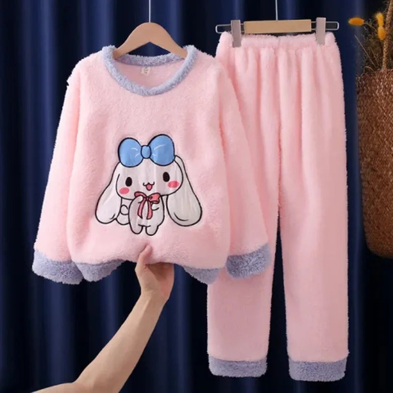 Winter Kids Pajama Set, Princess Coral Fleece Flannel Sleepwear