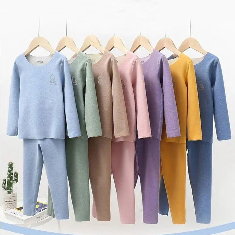 Children's Thermal Underwear Set, Fleece Cotton Long Johns for Boys & Girls