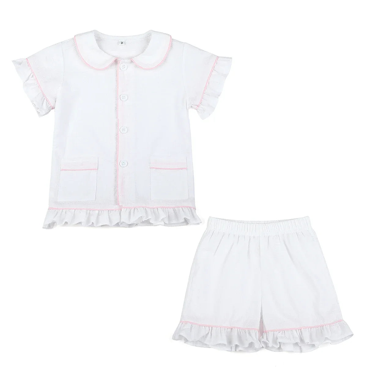 Summer Kids Pajama Set, Cotton Seersucker Matching Sleepwear for Boys & Girls