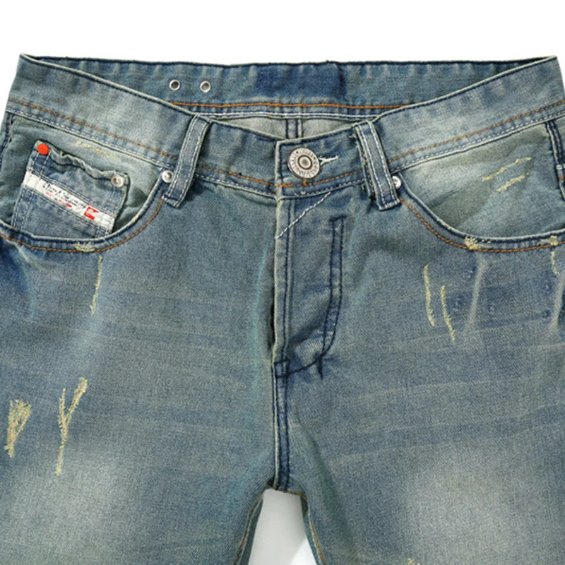 Casual Denim Jeans for Men Plus Size Straight Fit with Ripped Holes