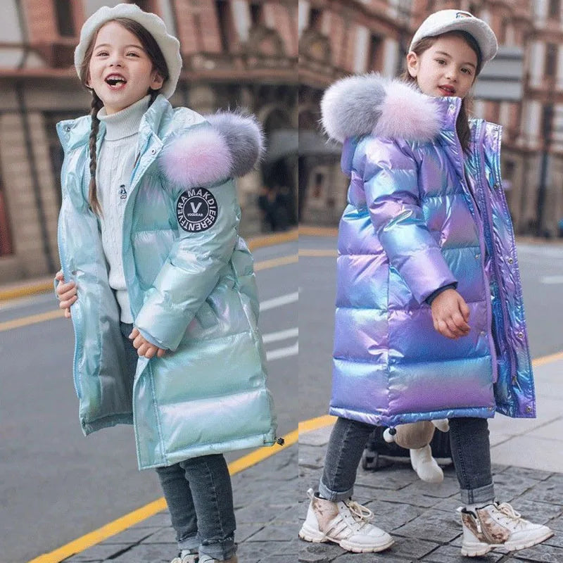 -30℃ Winter Girls Padded Jackets, Waterproof Hooded Coats for Kids (5-14 Years)