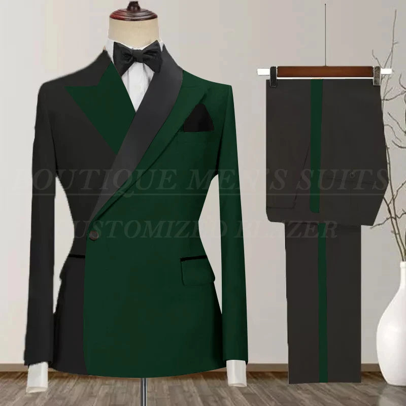 One Button Men's Suit Peak Lapel 2-Piece Blazer and Pants Set