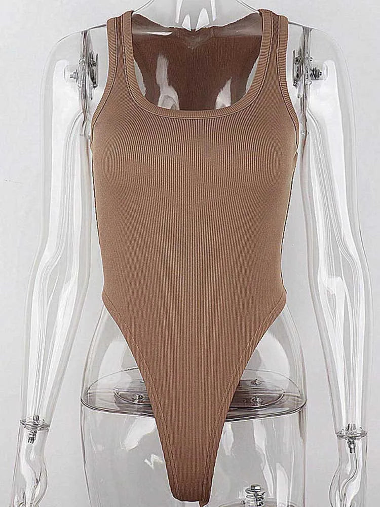 Sleeveless Knit Bodysuit, Off-Shoulder Halter Top, Summer Clubwear