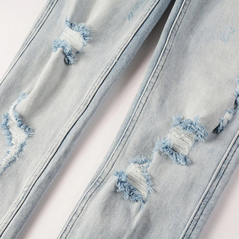 Retro Washed Light Jeans | Slim Fit Ripped Denim for Men & Women