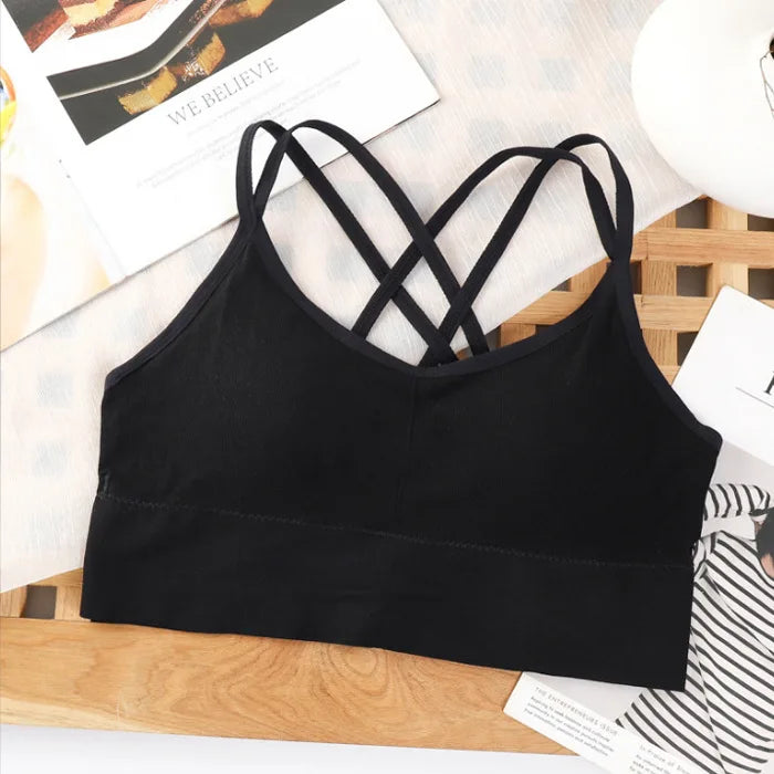 Women’s Cross Strap Tank Top, Breathable Sports Bra, Solid Color Yoga Bra