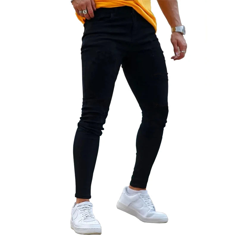 Men's Skinny Stretch Jeans | Solid Color Casual Denim Pants