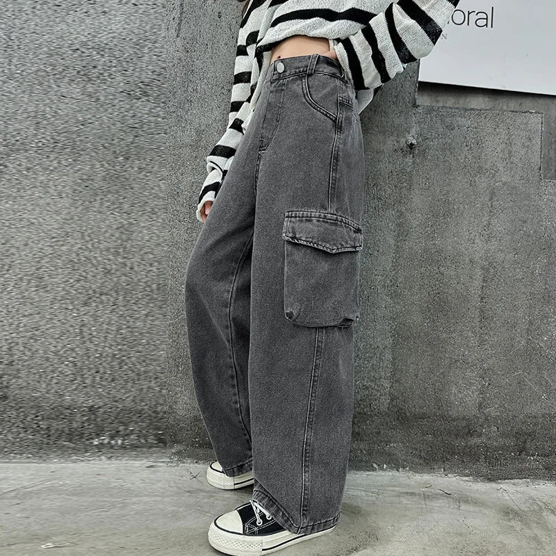 Multi-Pocket Denim Cargo Pants for Girls (6-14Y) – Spring Autumn Trousers