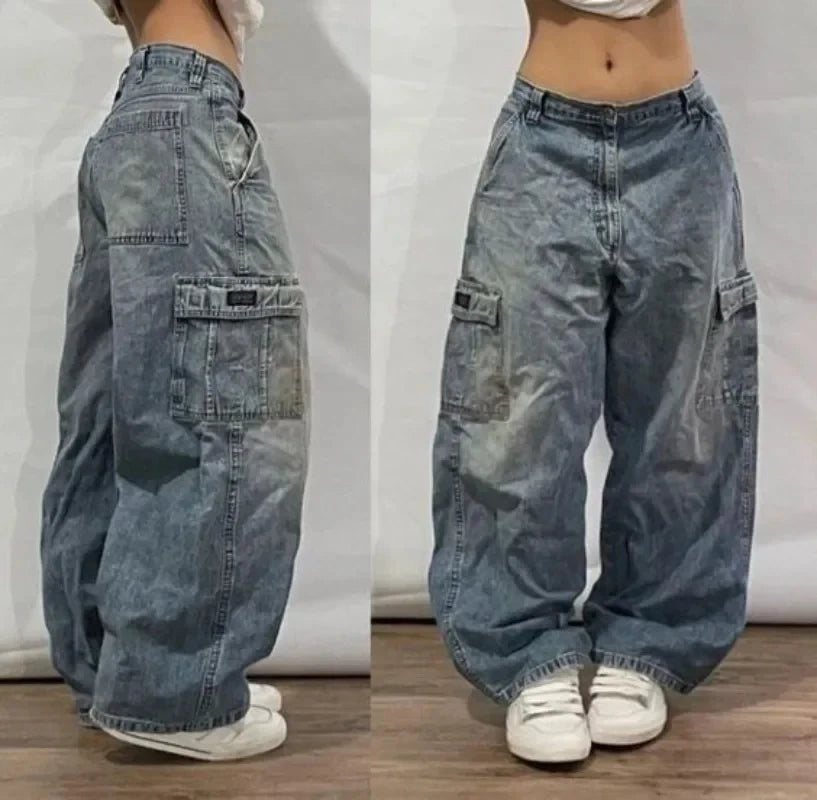Y2K Loose Straight Jeans, Vintage Oversized Wide-Leg Unisex Pants