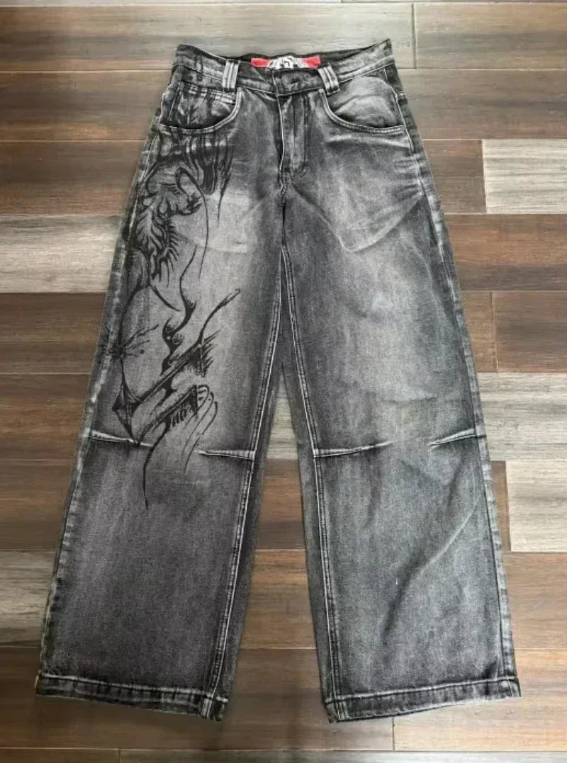 Y2K Loose Straight Jeans, Vintage Oversized Wide-Leg Unisex Pants