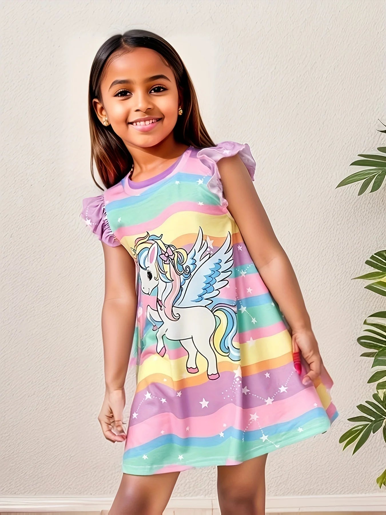 Girls Summer T-shirt Dress, Cute Small Flying Sleeve A-Line Dress, Fashionable Baby Clothing