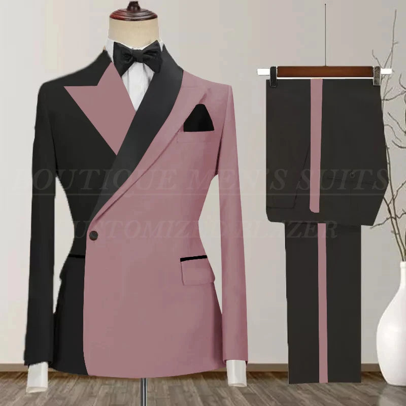 One Button Men's Suit Peak Lapel 2-Piece Blazer and Pants Set