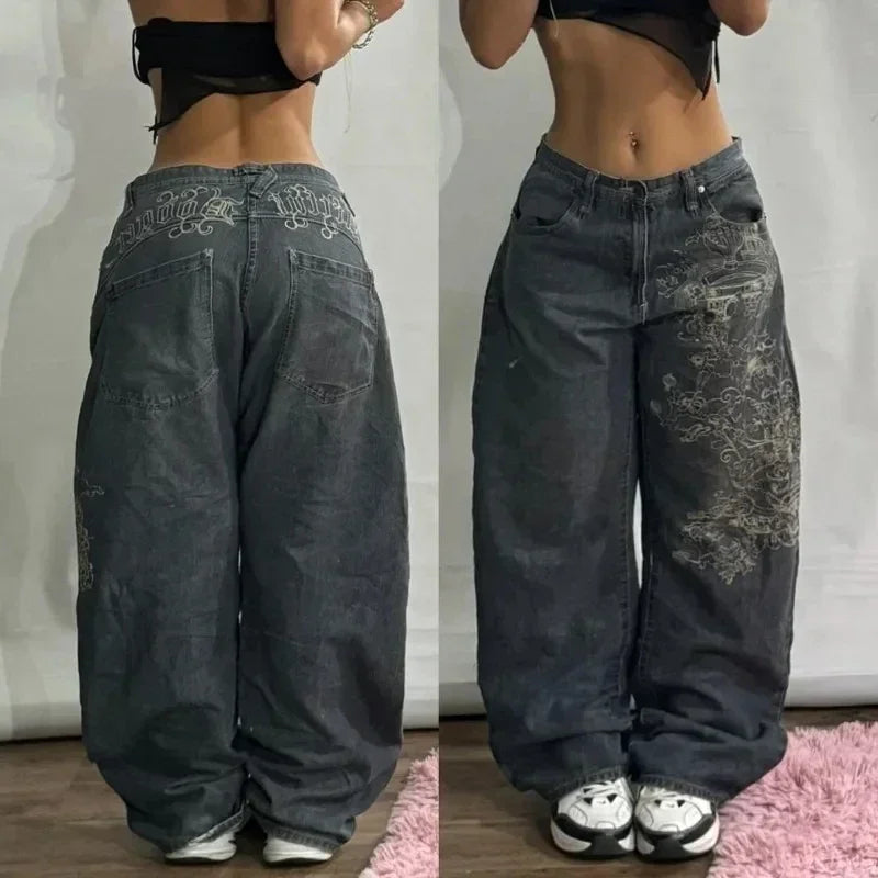 Y2K Loose Straight Jeans, Vintage Oversized Wide-Leg Unisex Pants