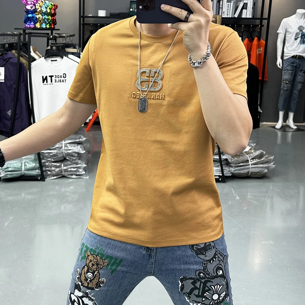 Minimalist 3D Letter T-Shirt Slim Fit Summer Tee