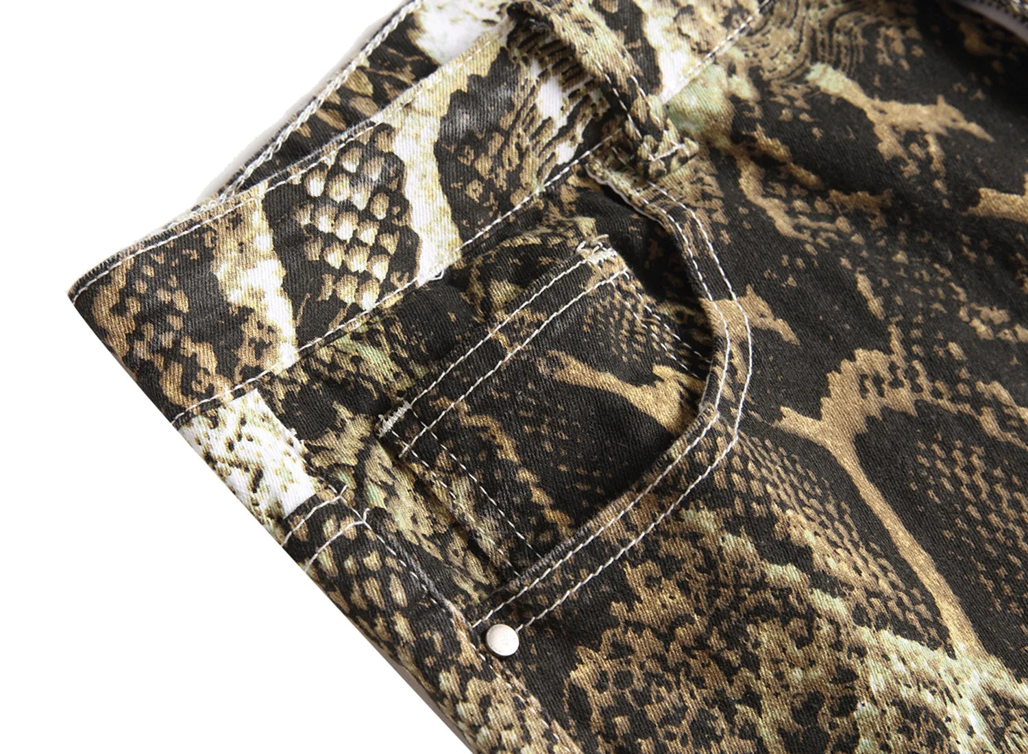 Snakeskin Print Hip Hop Jeans Slim Fit Stretch Denim Ankle-Length Trousers