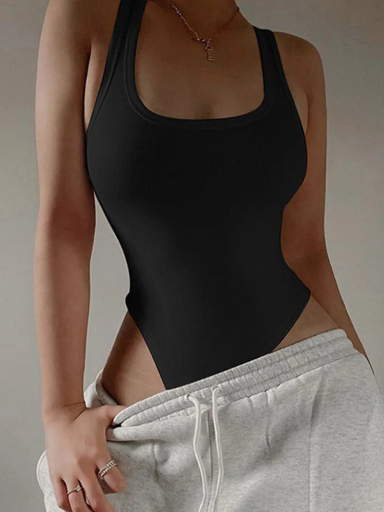 Sleeveless Knit Bodysuit, Sexy Off-Shoulder Halter Top, Clubwear for Women