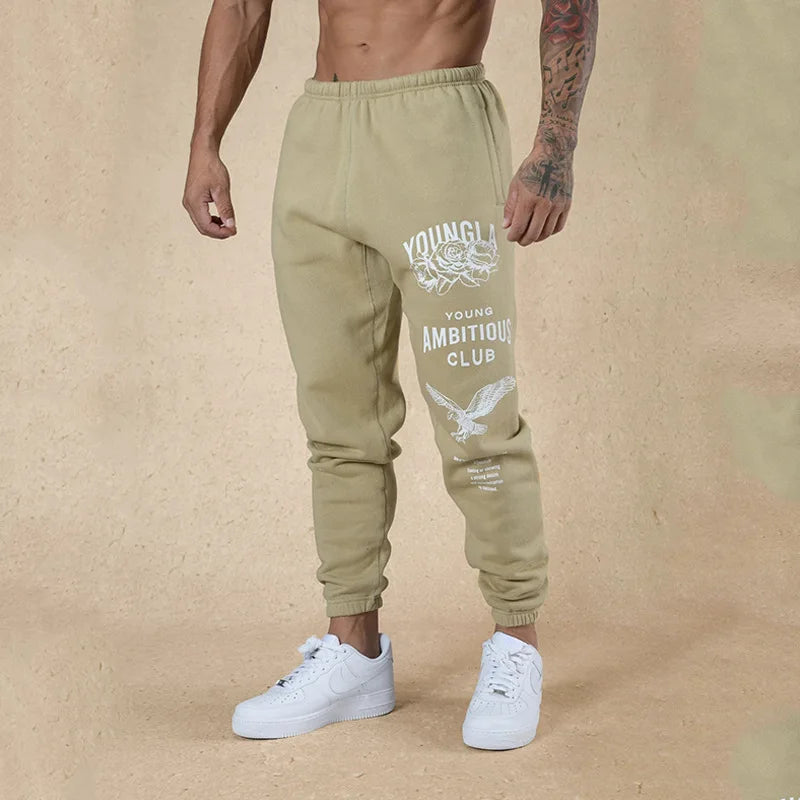 Men's Eagle Print Sweatpants, American Style Athleisure Gym & Running Trousers